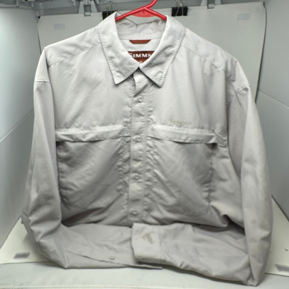 Simms Fishing Shirt Men XL Gray Long Sleeve Button Up Ventilated Performance
